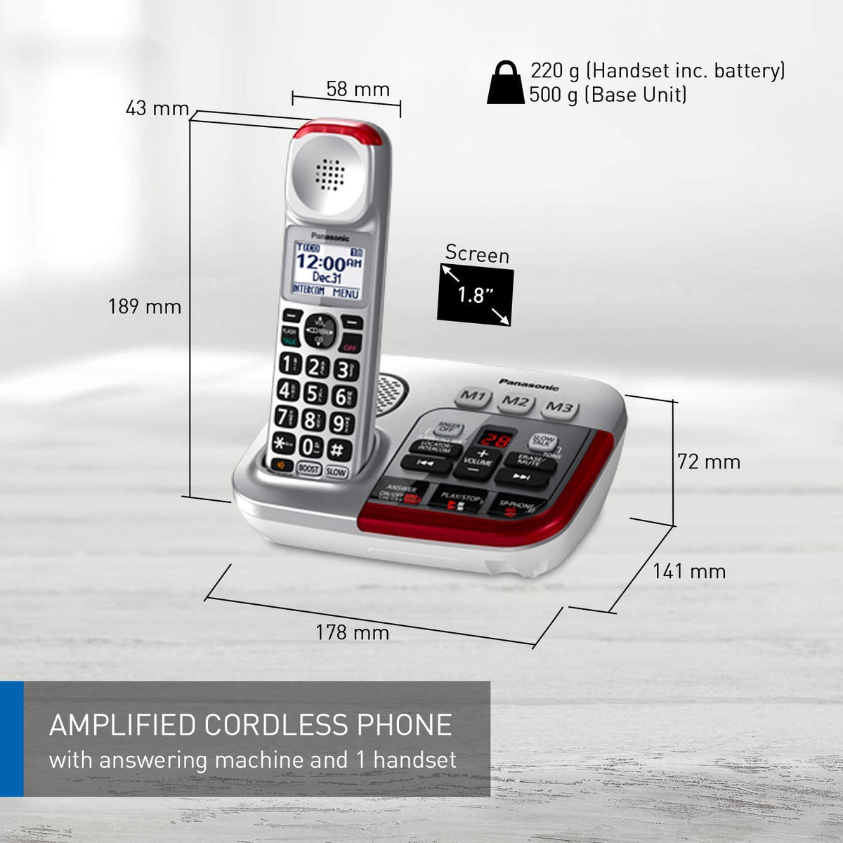 Panasonic Amplified Cordless Phone with Digital Answering Machine (50d